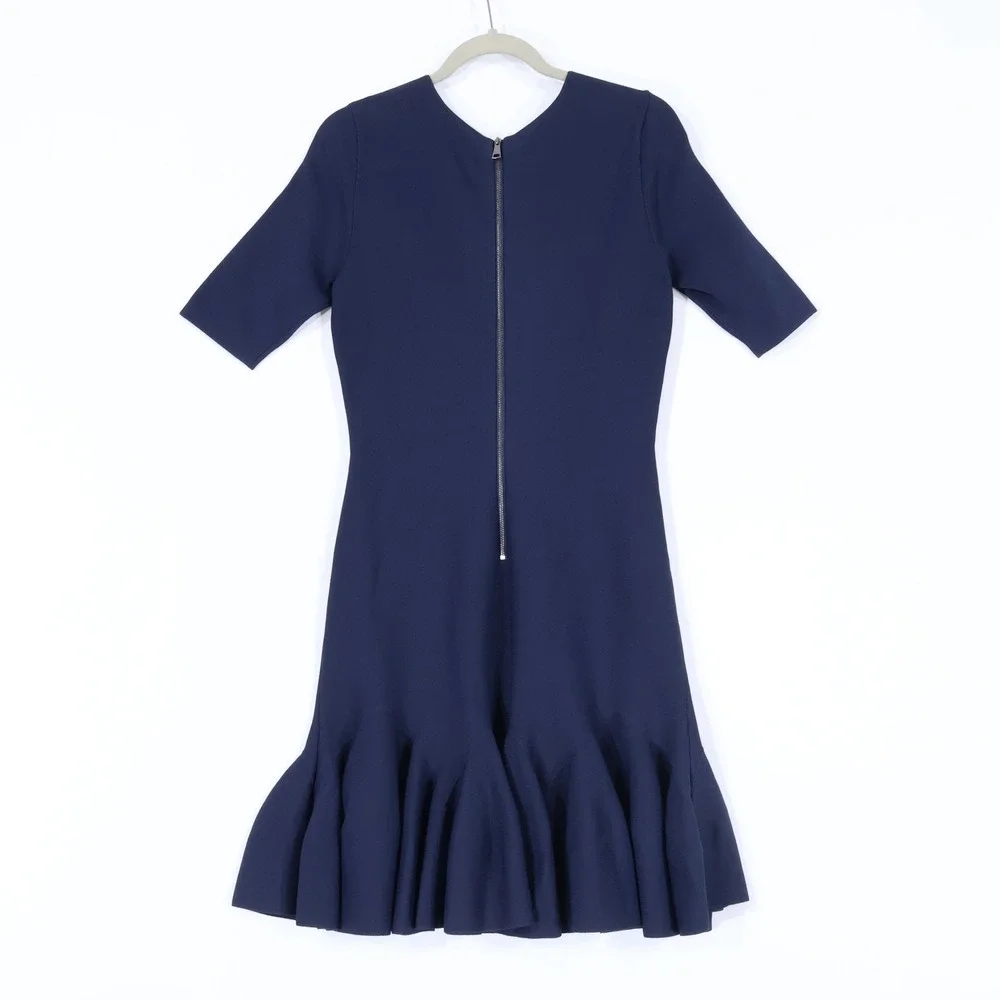 Ted Baker Alzann Fit and Flare Dress Womens 2 Dark Blue Fluted Hem Career Work